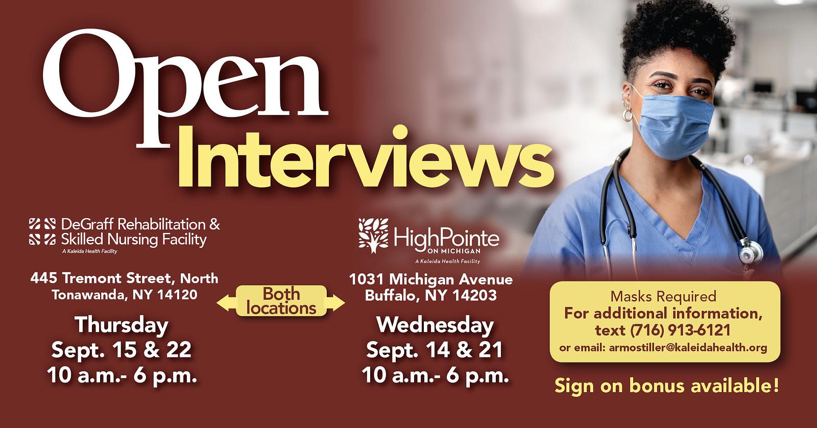 Long-Term Care Open Interviews at DeGraff and HighPointe