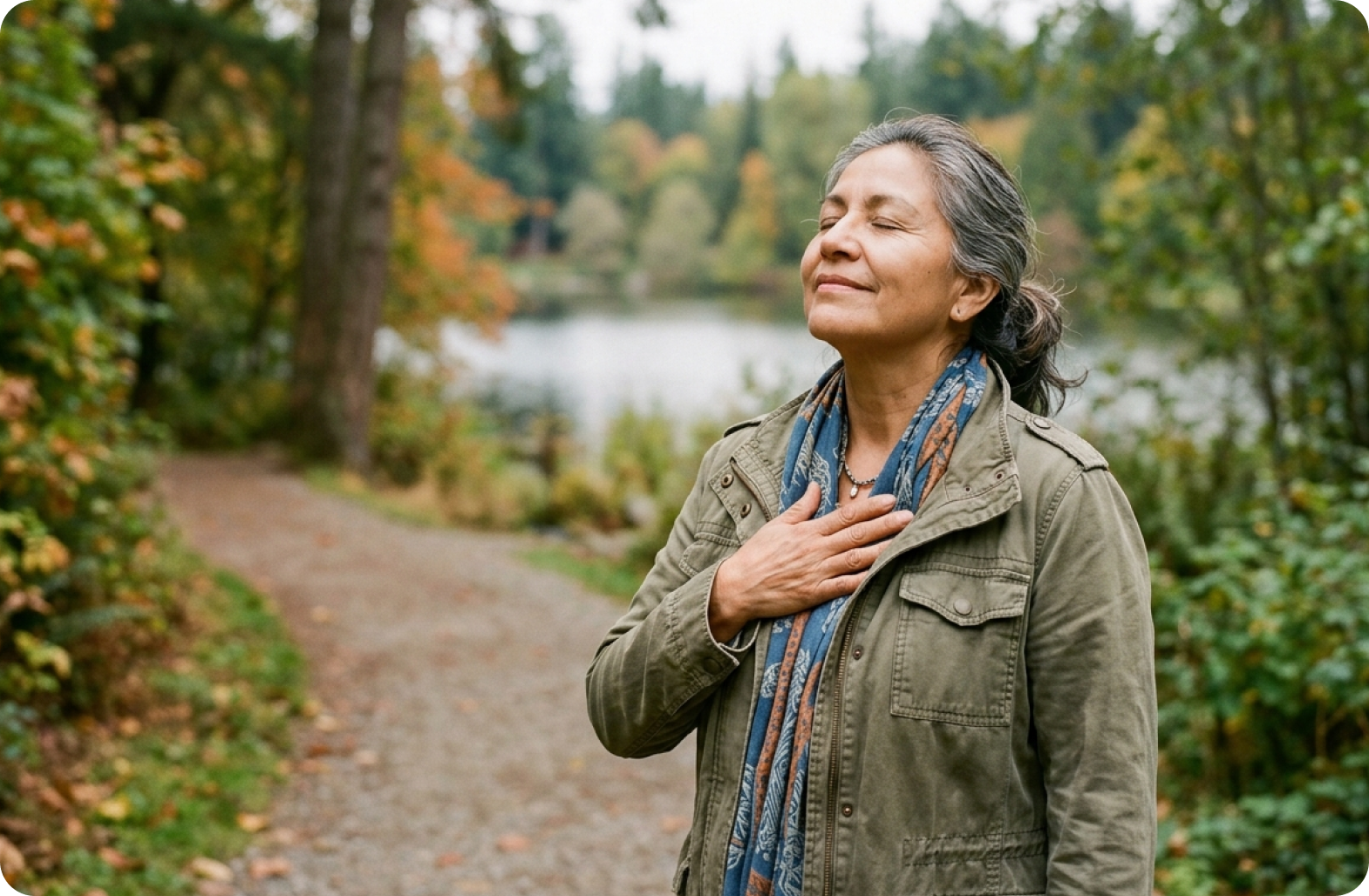 A woman feeling her heart