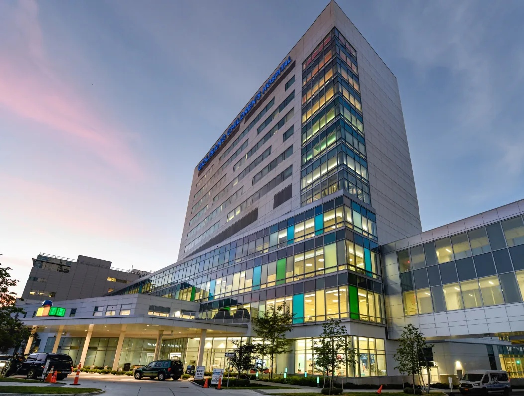 Golisano Children's Hospital of Buffalo exterior at dusk