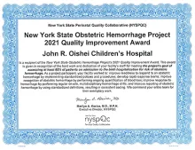 OCH Earns Obstetric Hemorrhage 2021 Quality Improvement Award
